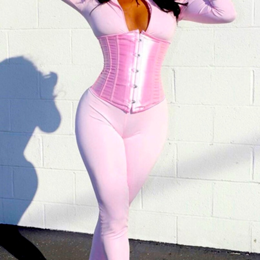 Pink Fashion Casual Solid Basic Zipper Collar Skinny Jumpsuits（With Bustiers）